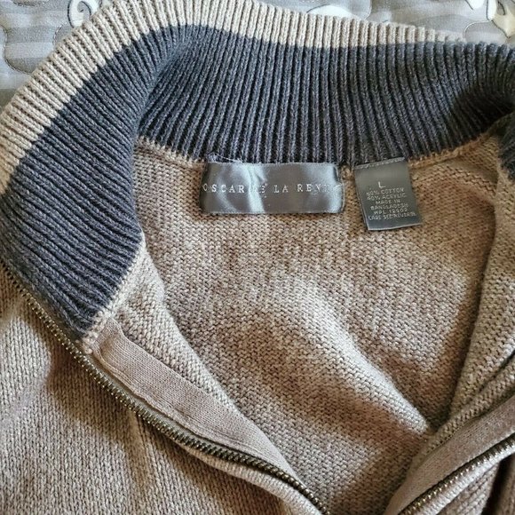 Oscar De La Renta Sweater Mens L Pullover Hipster 1/4 Zip Knit Brown Light - Picture 4 of 7